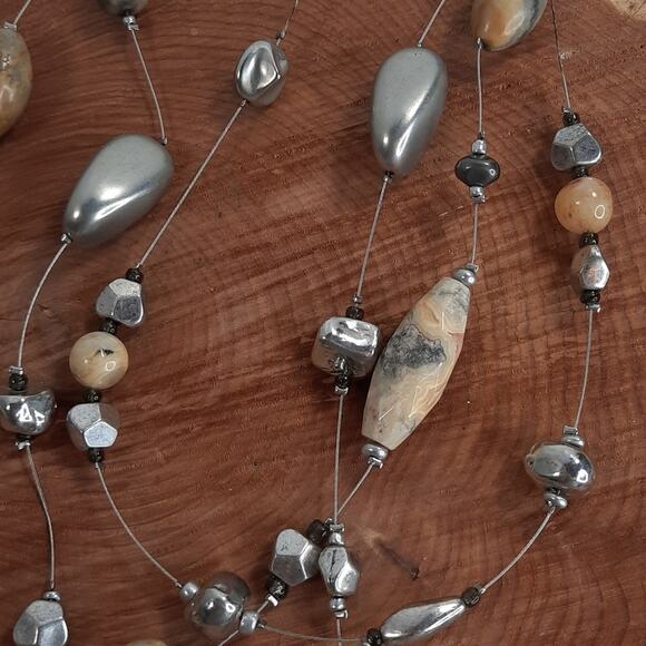 Chico's Multi-Strand Invisible Statement Necklace with Stone Beads - Picture 3 of 11